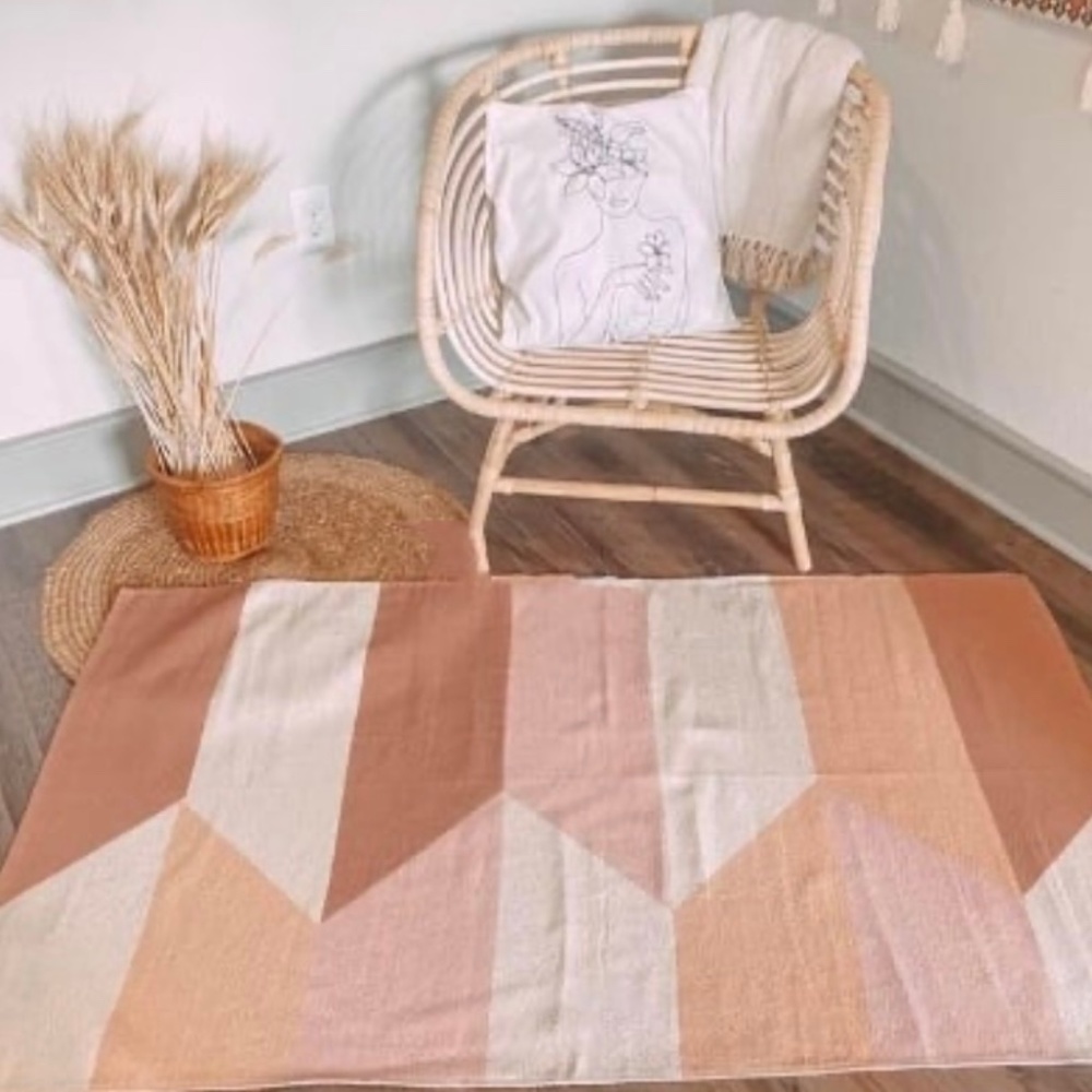 Boho Pink Geometric 3x5 Area Rug Neutral